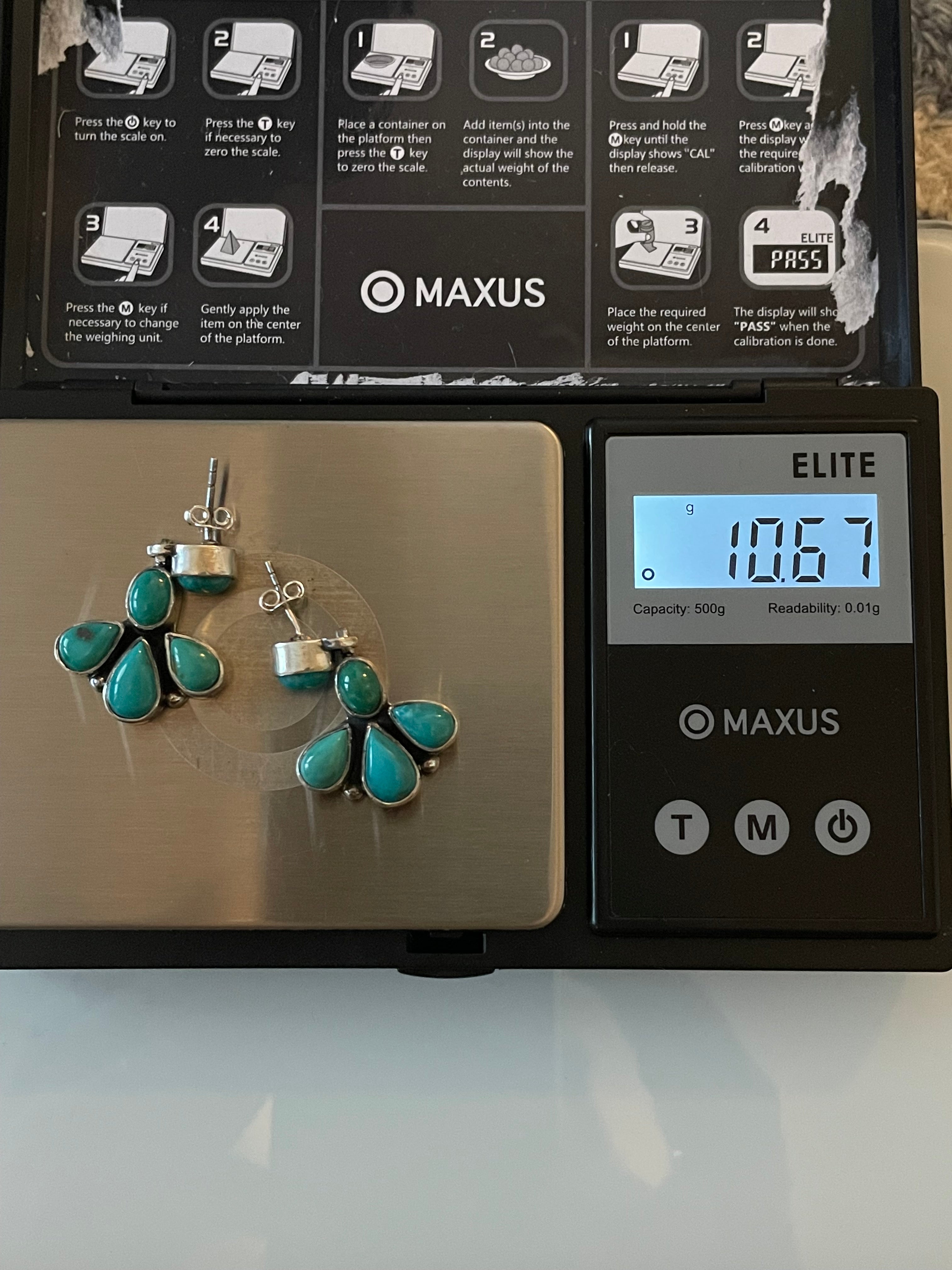 Turquoise Cluster Stud Earrings | Sterling Silver E653