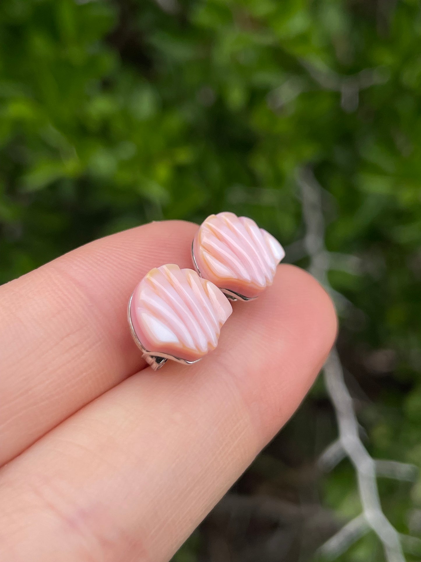 Pink Conch Shell Stud Earrings | 925 Sterling Silver B611
