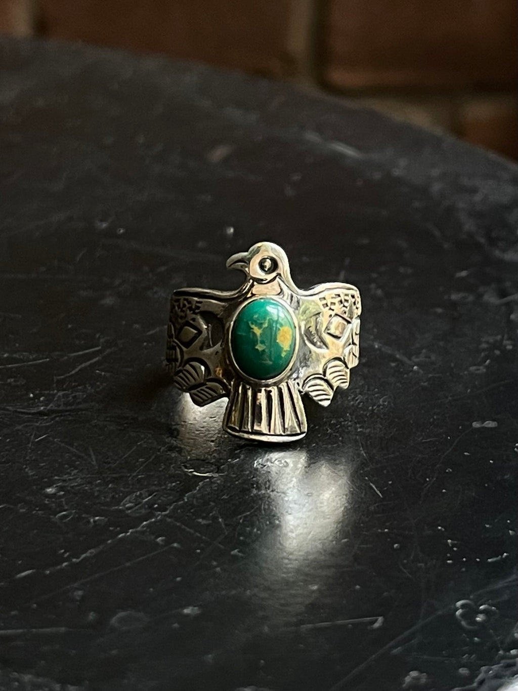 Kingman Turquoise Thunderbird Ring | 925 Sterling Silver | Size 6.75 E307