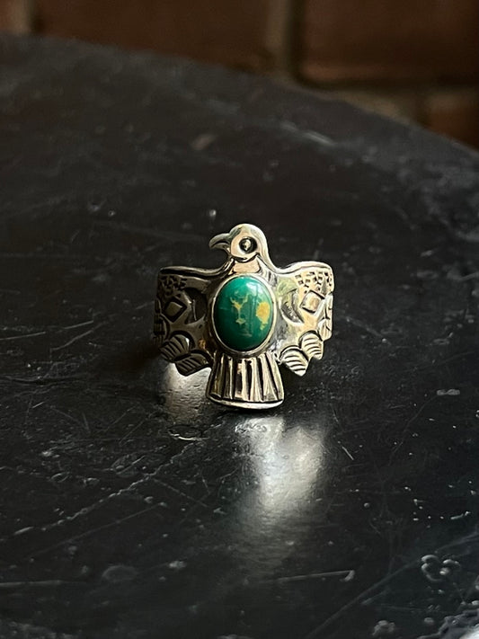 Kingman Turquoise Thunderbird Ring | 925 Sterling Silver | Size 6.75 E307