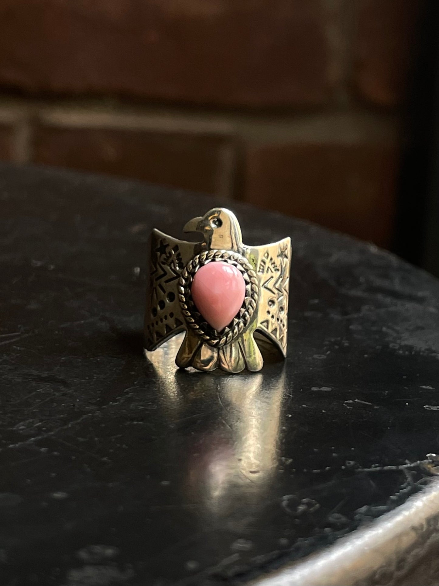 Pink Conch Thunderbird Ring | 925 Sterling Silver | Size 8 E308