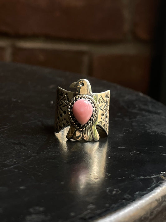 Pink Conch Thunderbird Ring | 925 Sterling Silver | Size 8 E308