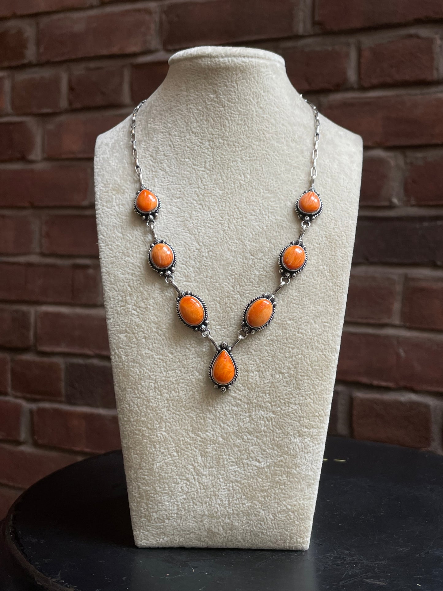 Orange Spiny Oyster Station Necklace | 925 Sterling Silver E600