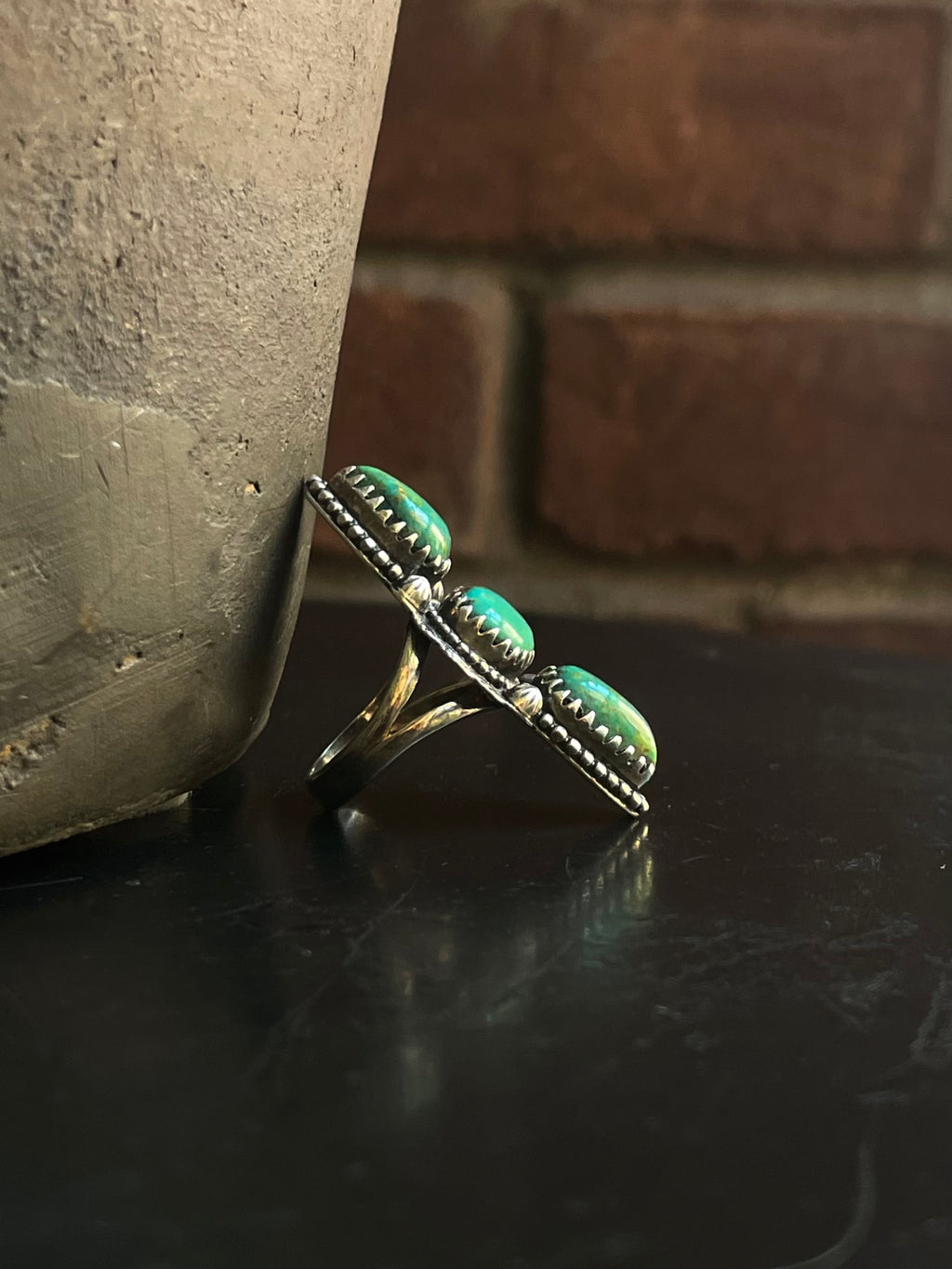 Kingman Turquoise Triple Stone Ring Size 6 | 925 Sterling Silver G555