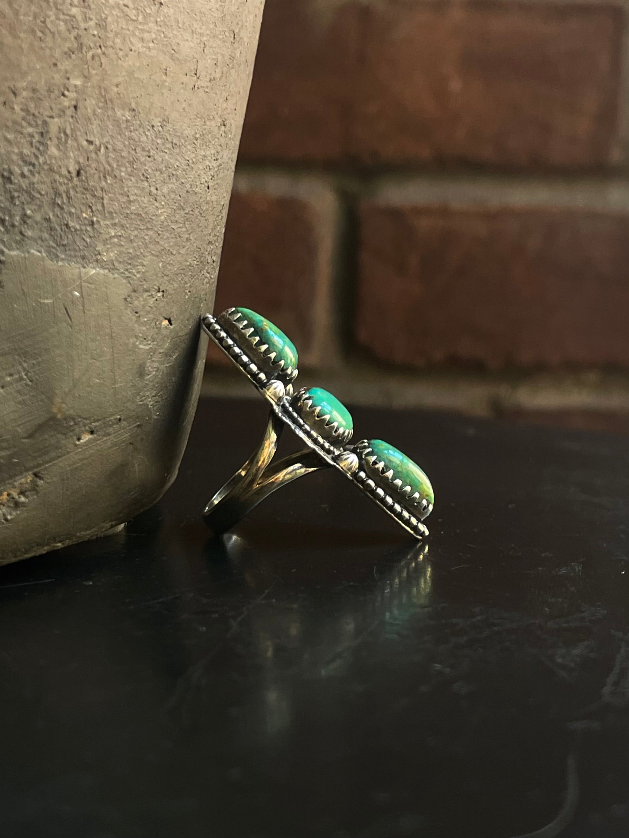 Kingman Turquoise Triple Stone Ring Size 6 | 925 Sterling Silver G555