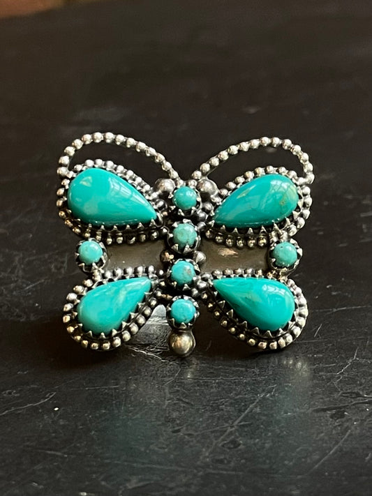 Turquoise Butterfly Ring Size 9 | Sterling Silver E952