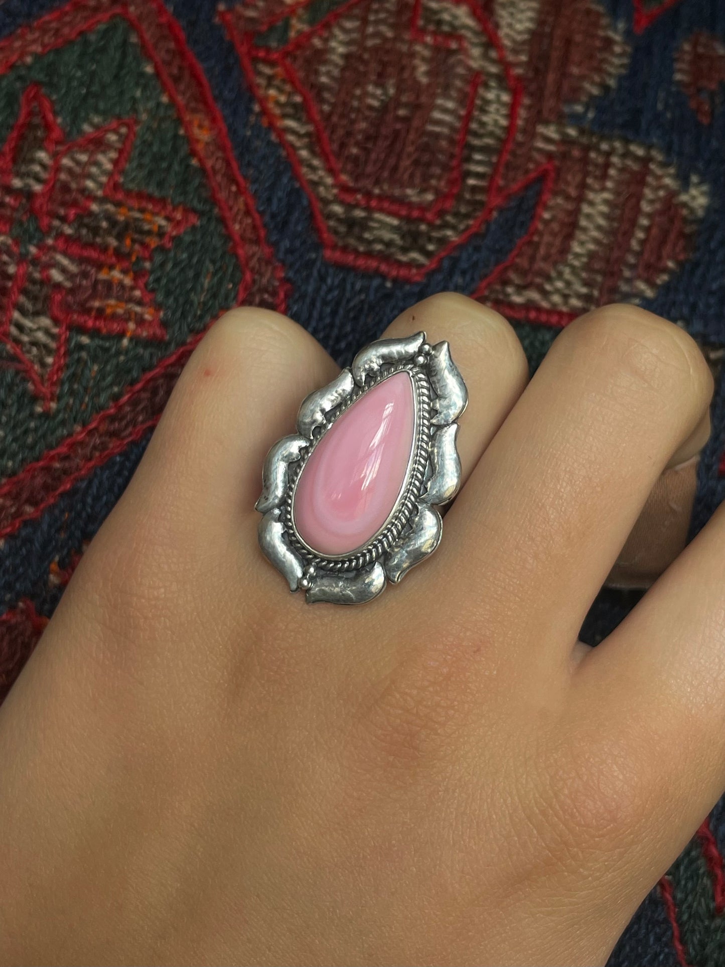 Pink Conch Tear Drop Ring Size 6.25 | 925 Sterling Silver G103