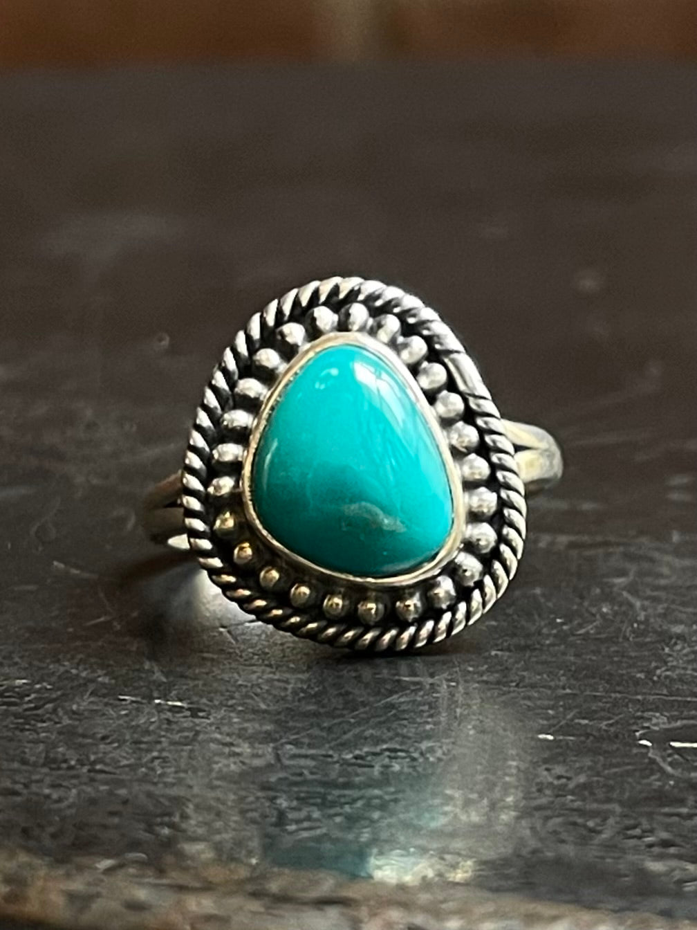 Turquoise Rope & Beaded Ring Size 8 | Sterling Silver E879