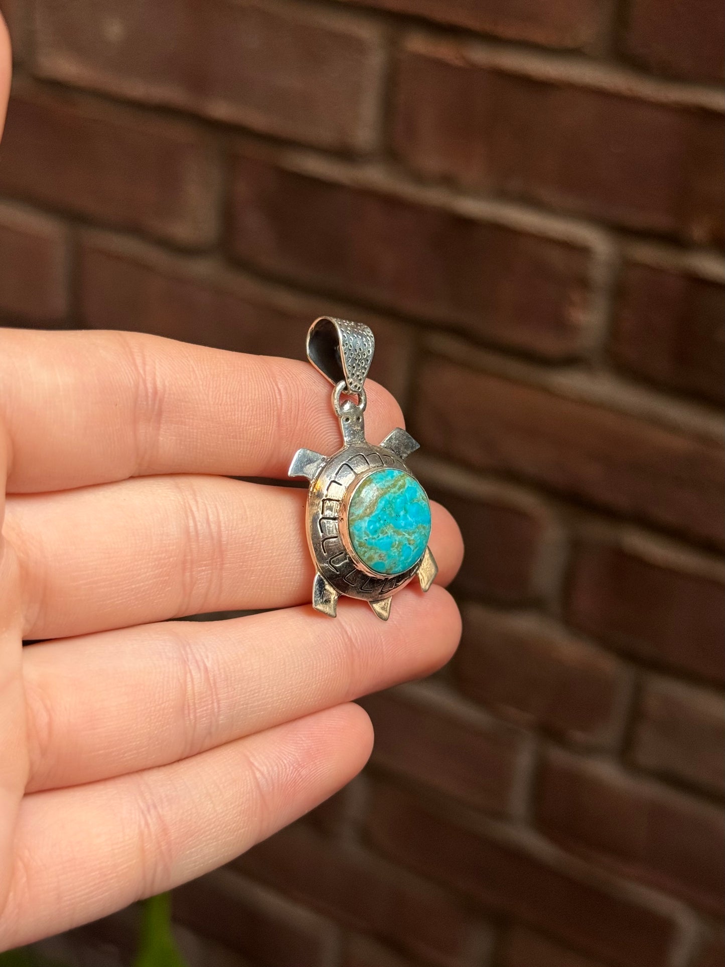 Turquoise Turtle Pendant | Sterling Silver 925 | Southwest C376