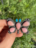 Pink Conch & Turquoise Butterfly Ring | 925 Sterling Silver | Size 7 B907