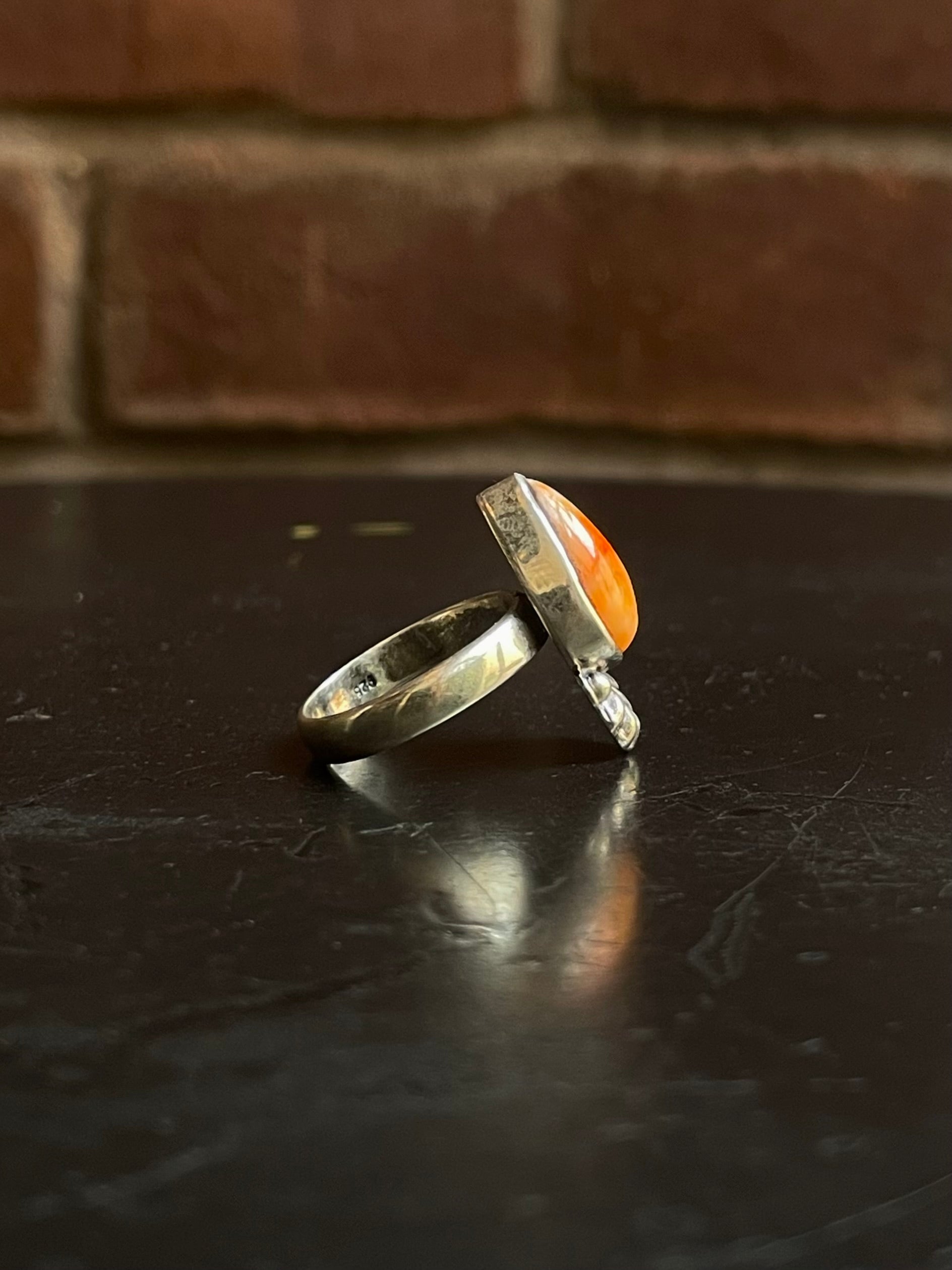 Spiny Oyster Tear Drop Ring Size 7 | 925 Sterling Silver G543