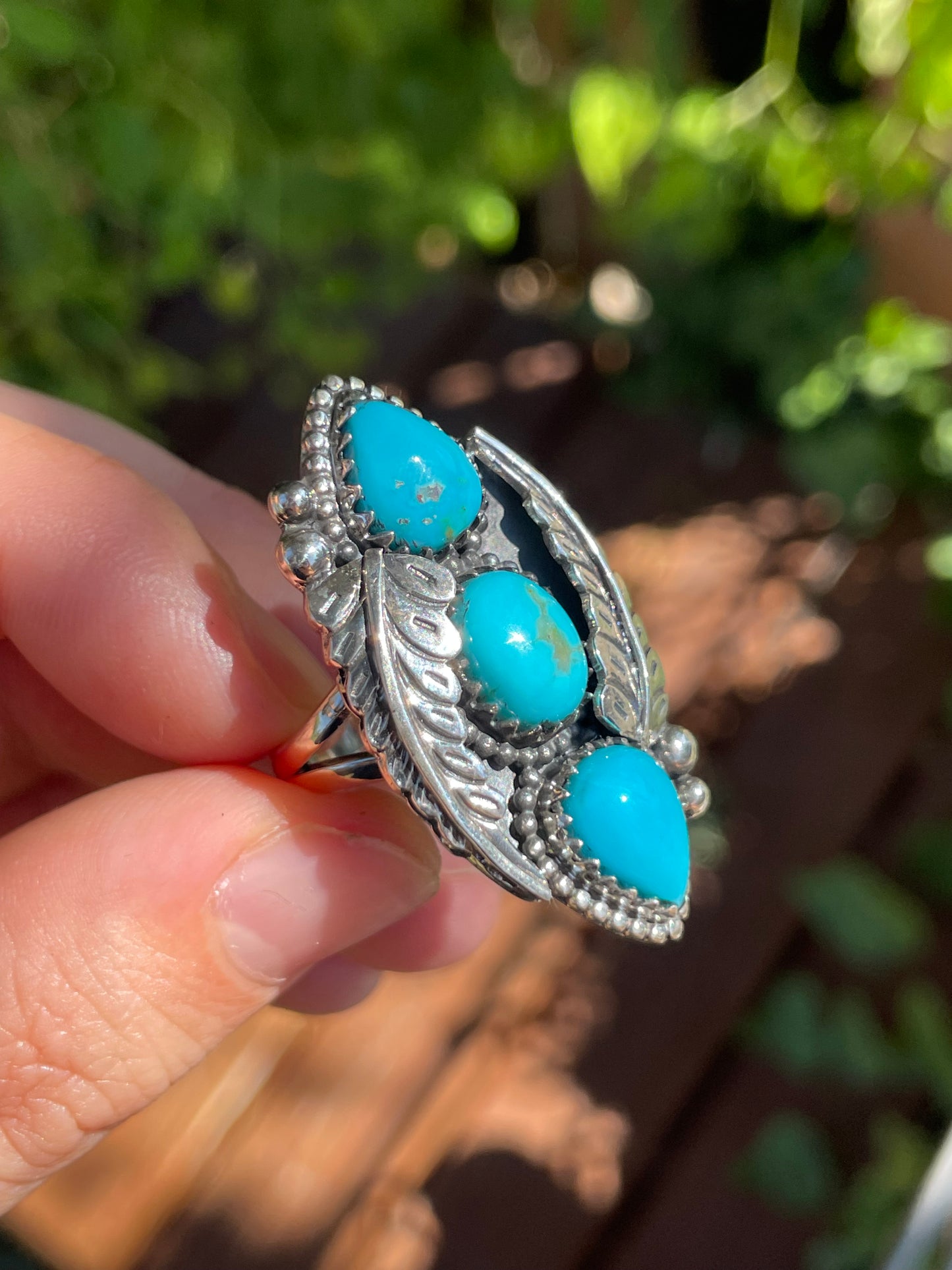 Turquoise Leaf Design Ring | 925 Sterling Silver 7 | SizeY81
