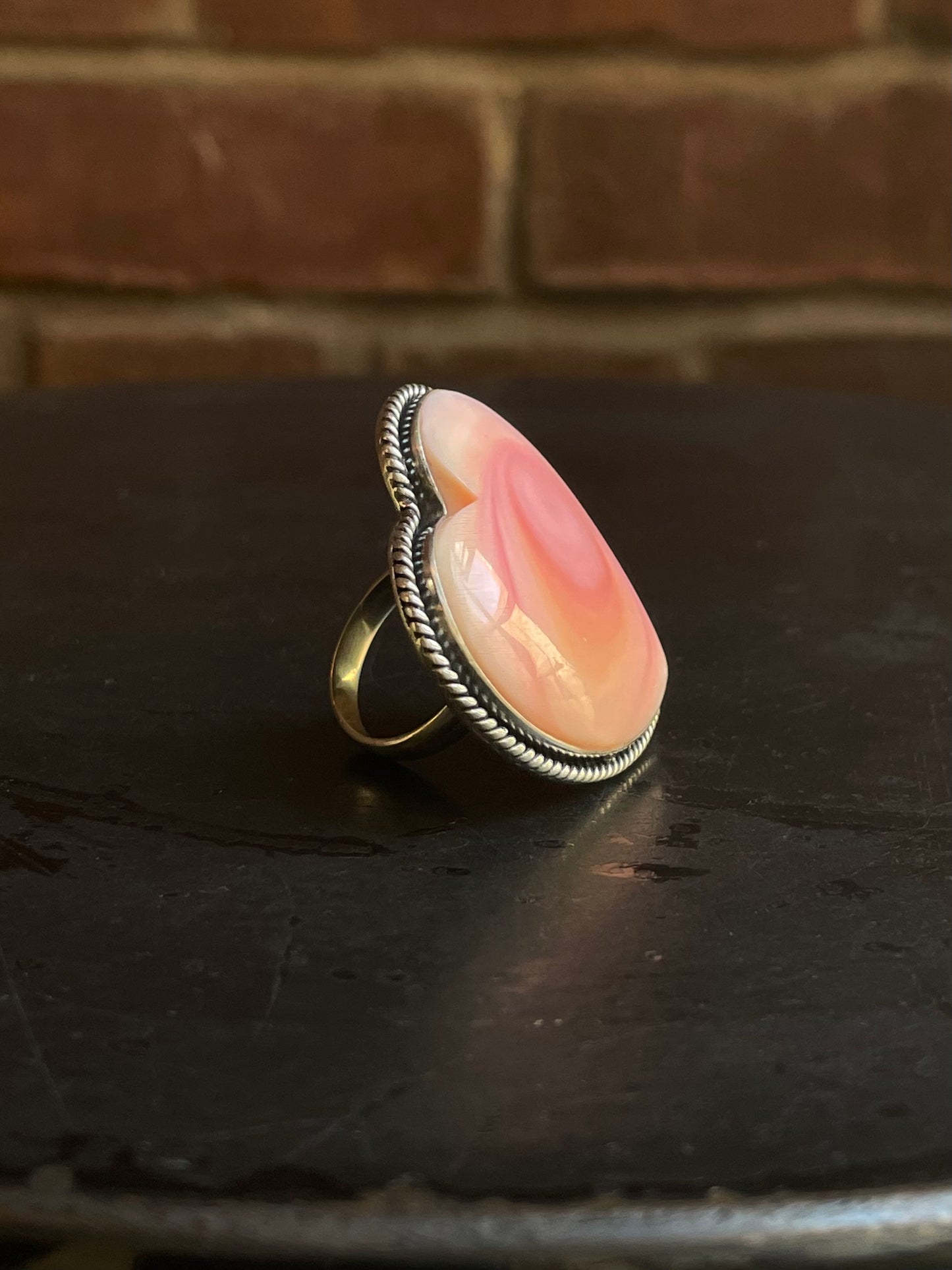 Pink Conch Heart Statement Ring Size 8 | 925 Sterling Silver E984
