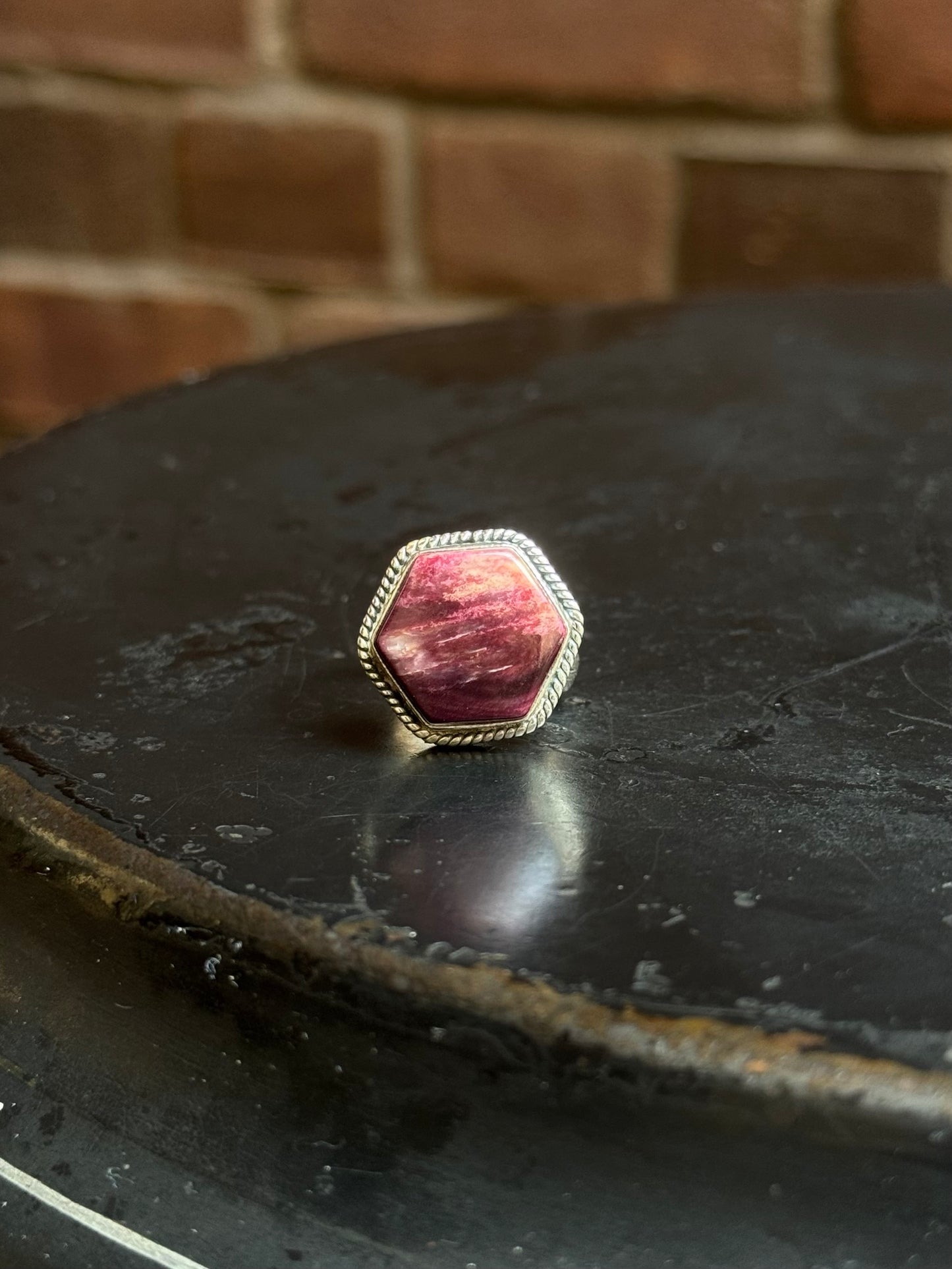 Purple Spiny Hexagon Ring | Sterling Silver | Size 6 | A739