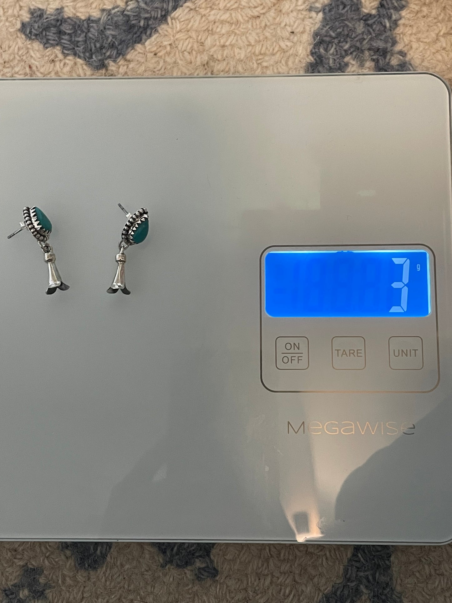 Kingman Turquoise Squash Blossom Stud Earrings | 925 Sterling Silver C843