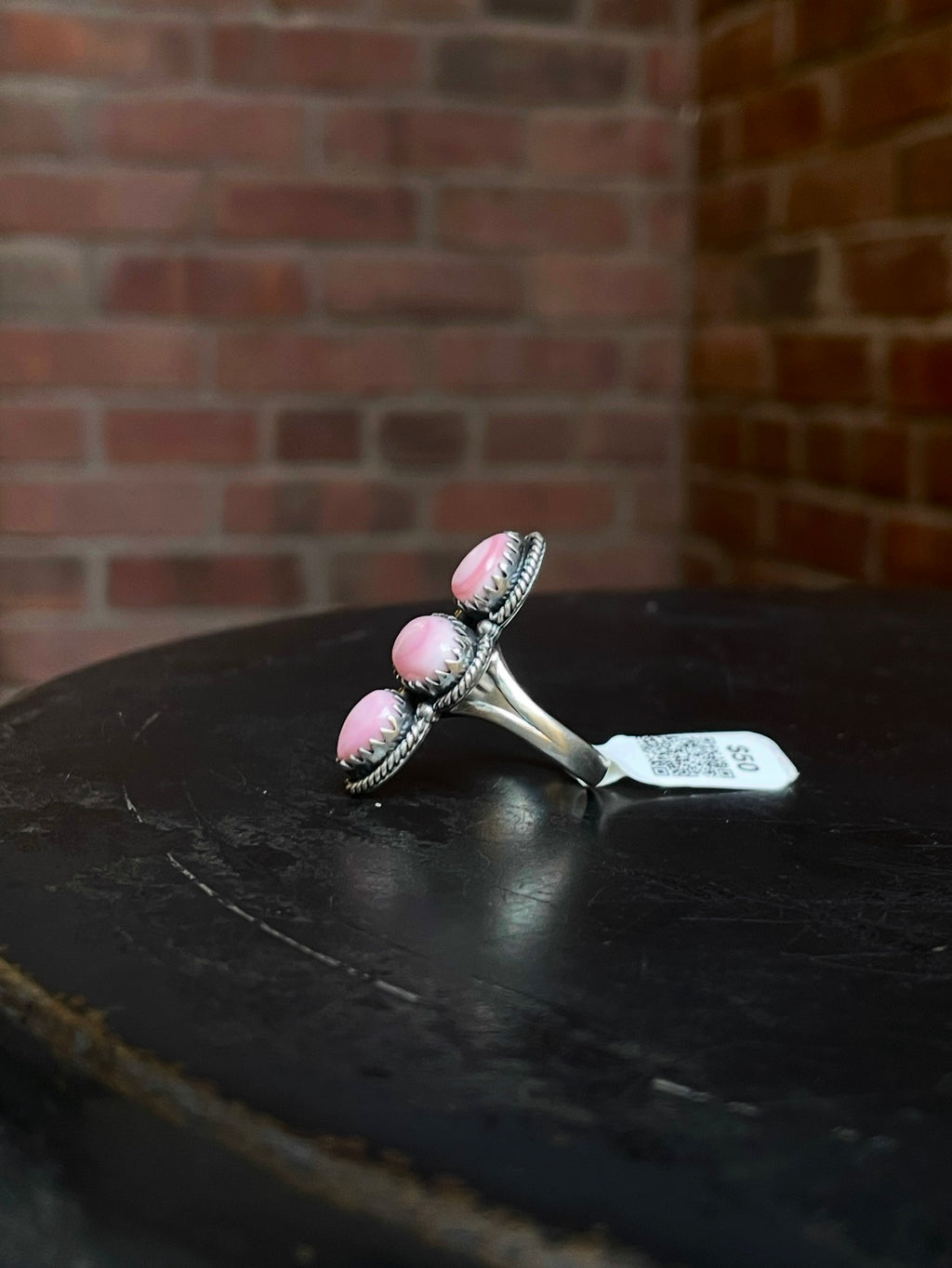 Pink Conch Three Stone Ring | Sterling Silver | Size 8 | A411