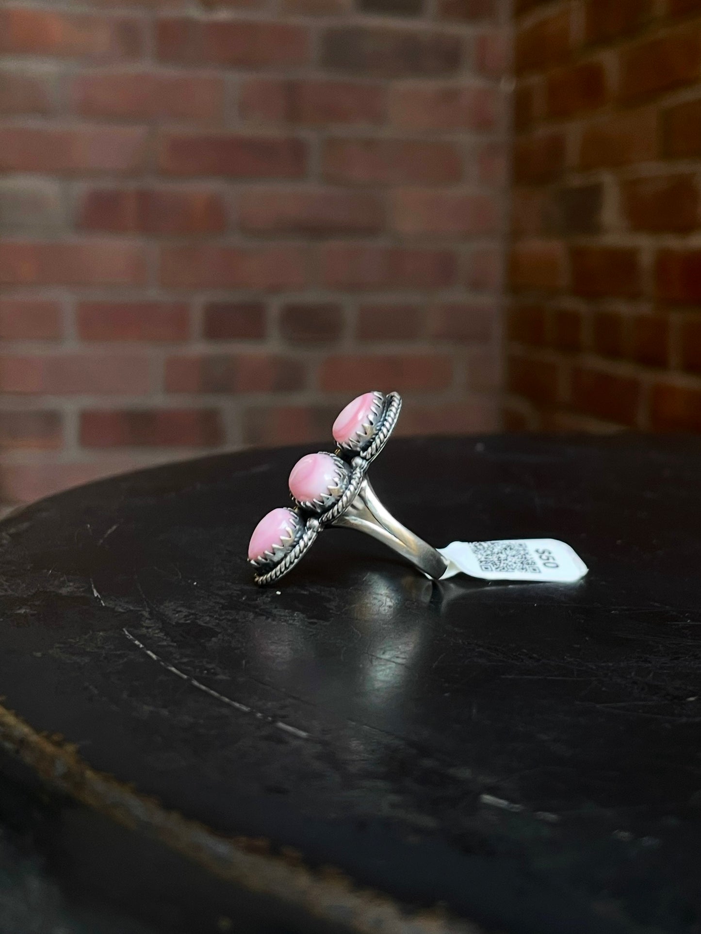 Pink Conch Three Stone Ring | Sterling Silver | Size 8 | A411