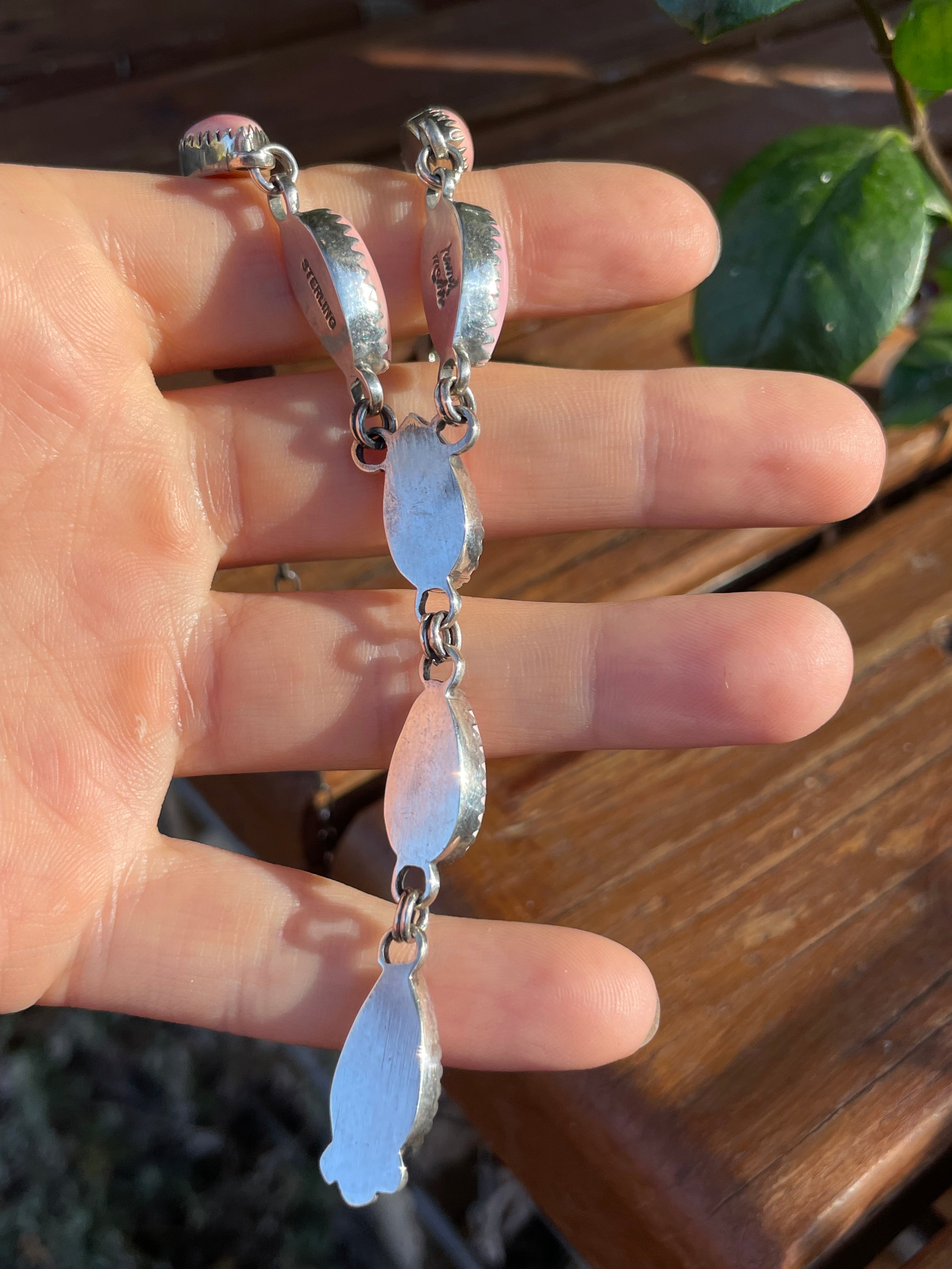 Pink Conch Drop Necklace | Sterling Silver 925 | Long Teardrop Statement | B897