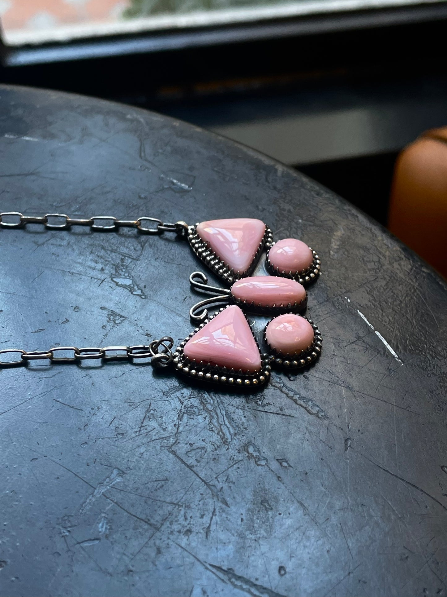 Pink Conch Butterfly Necklace | Tri Wing Cluster | 925 Silver E563