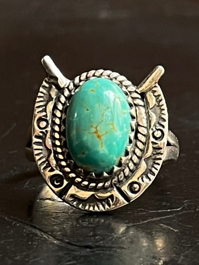 Kingman Turquoise Horse Shoe Ring Size 9 | 925 Sterling Silver G514