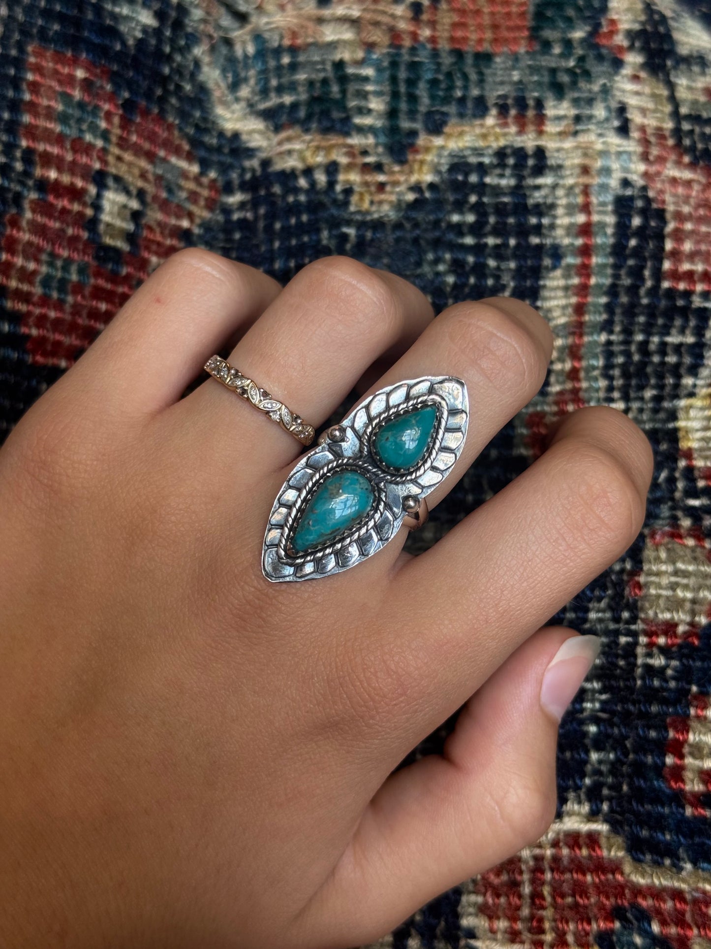 Turquoise Teardrop Ring | Sterling Silver | Size 7 | A883