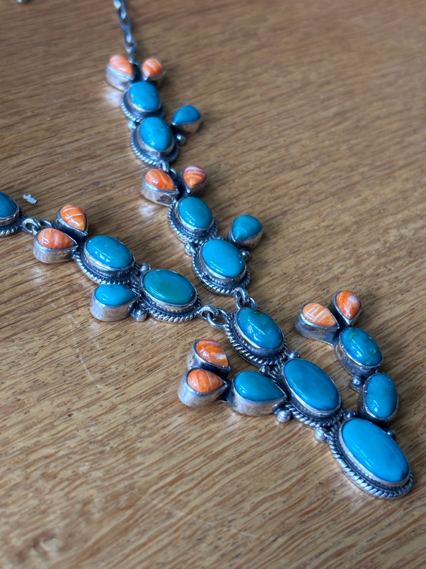 Turquoise Spiny Oyster Prickly Pear Necklace | 925 Sterling Silver A107