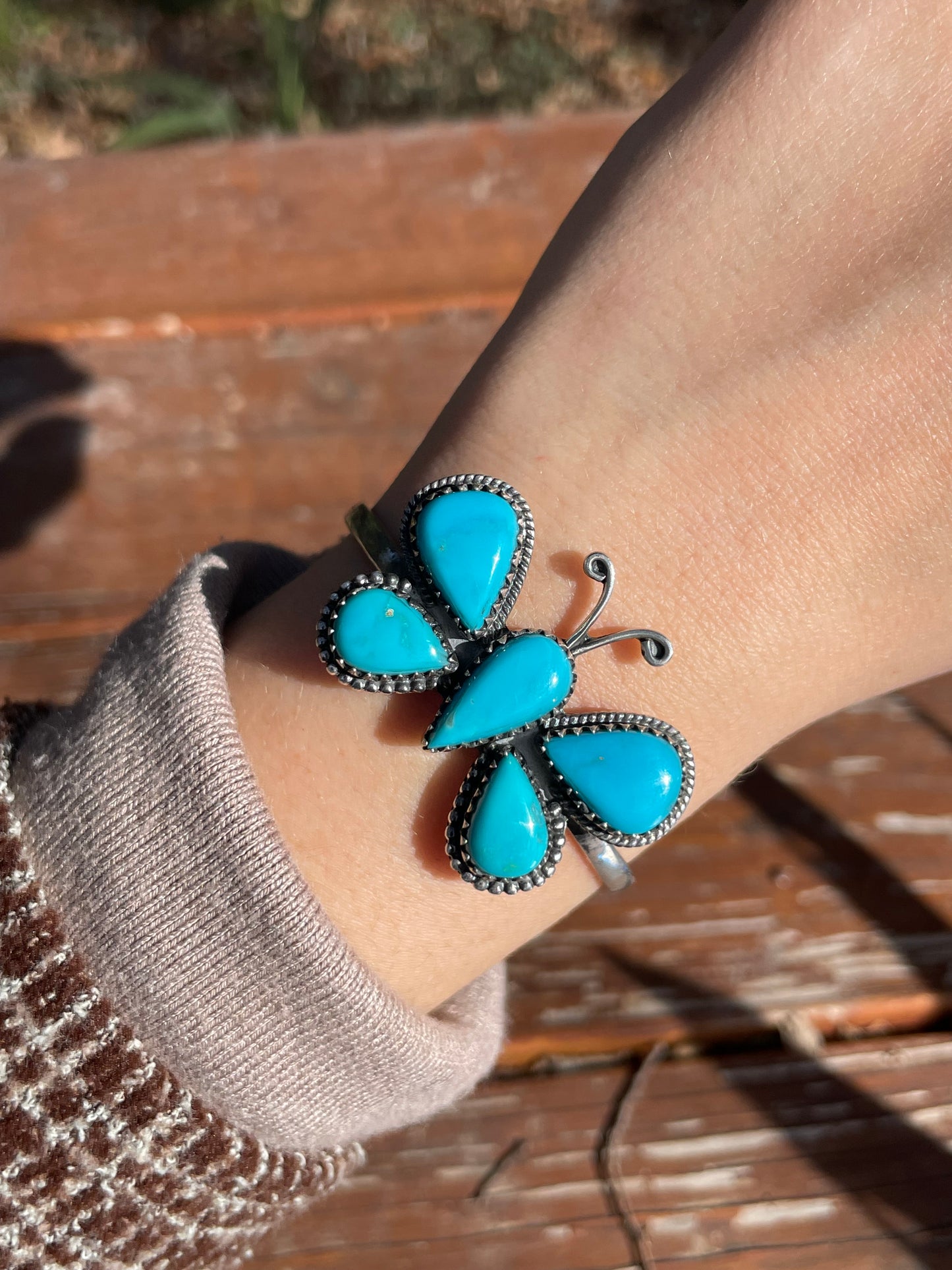 Kingman Turquoise Butterfly Cuff Bracelet | 925 Sterling Silver D119