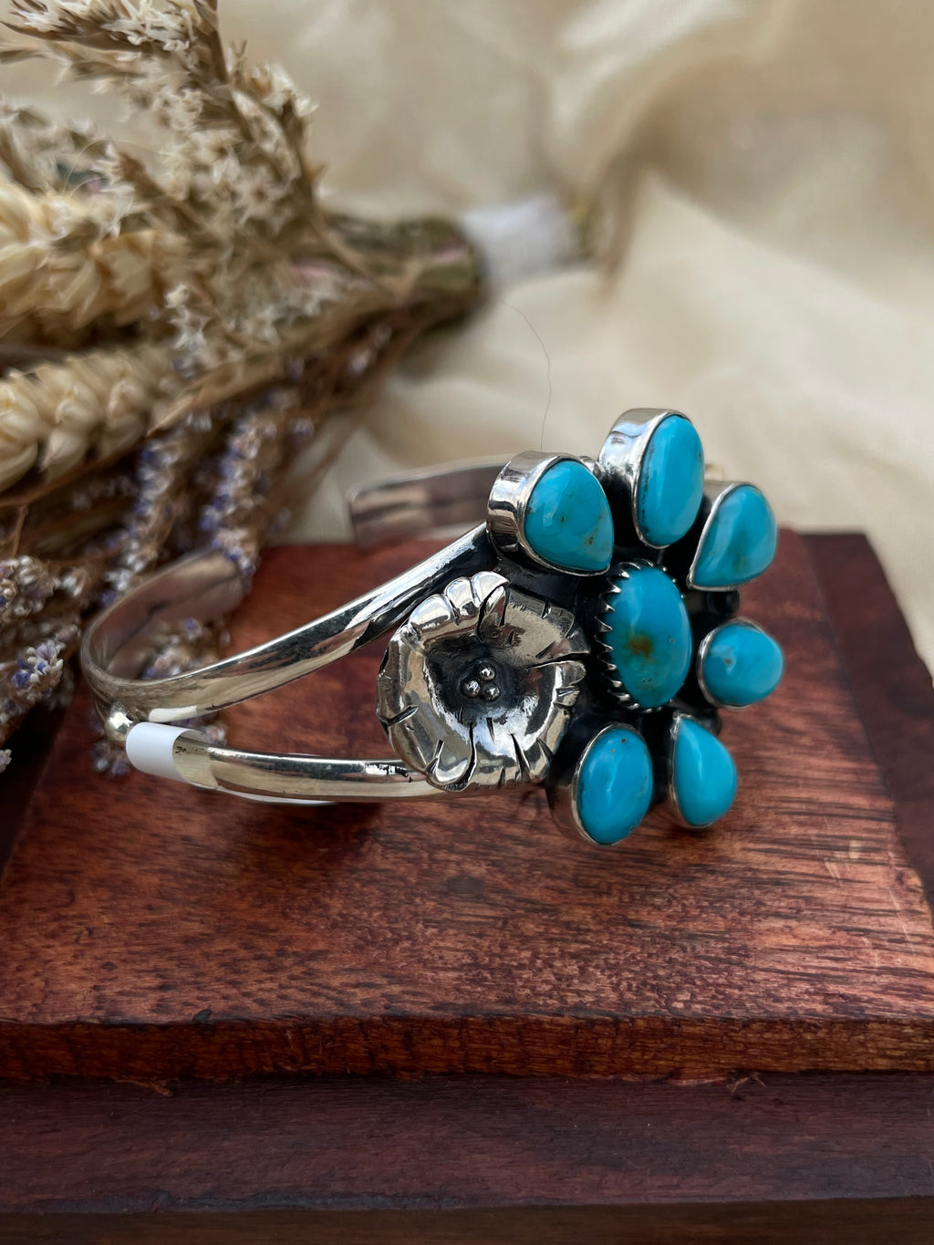 Turquoise Floral Cuff Bracelet | 925 Sterling Silver D278