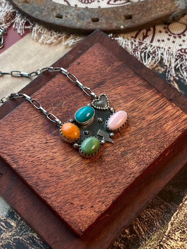 Multistone Heart Necklace | 925 Sterling Silver D227