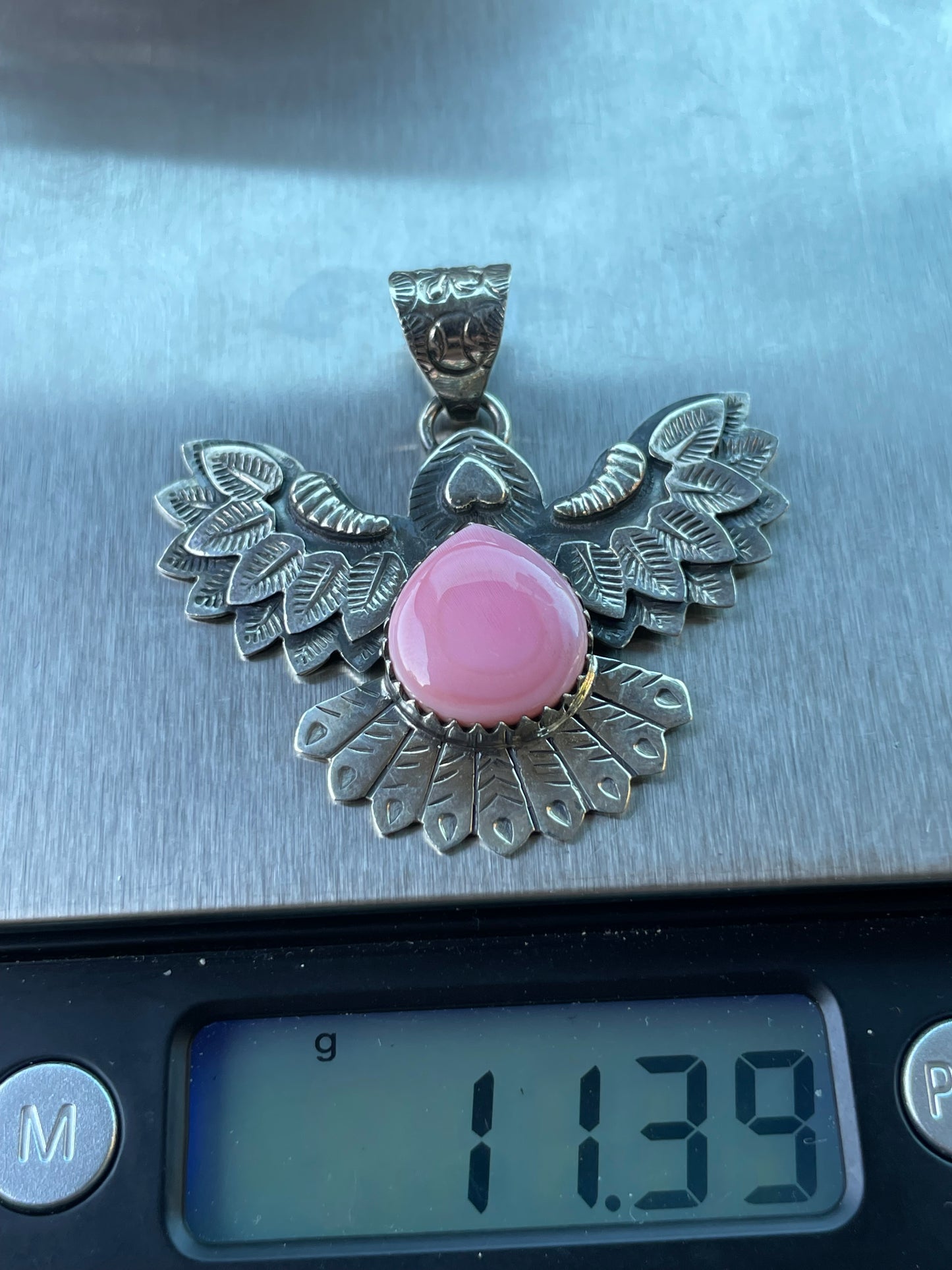 Pink Conch Thunderbird Pendant | Handcrafted Sterling Silver 925 B483