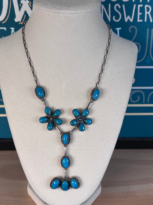 Kingman Turquoise Cluster Necklace | 925 Sterling Silver Southwestern Style