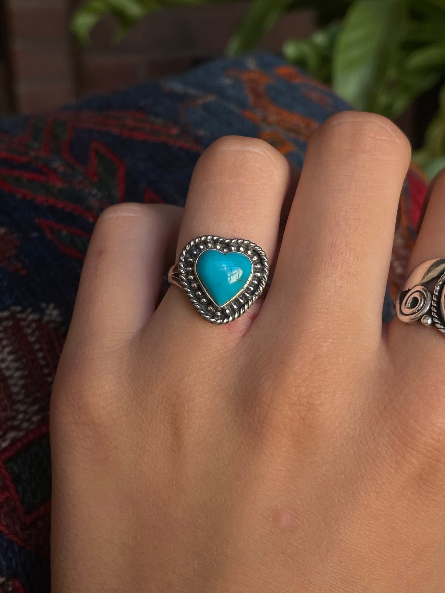 Kingman Turquoise Heart Ring | Sterling Silver | Size 6.5 G344