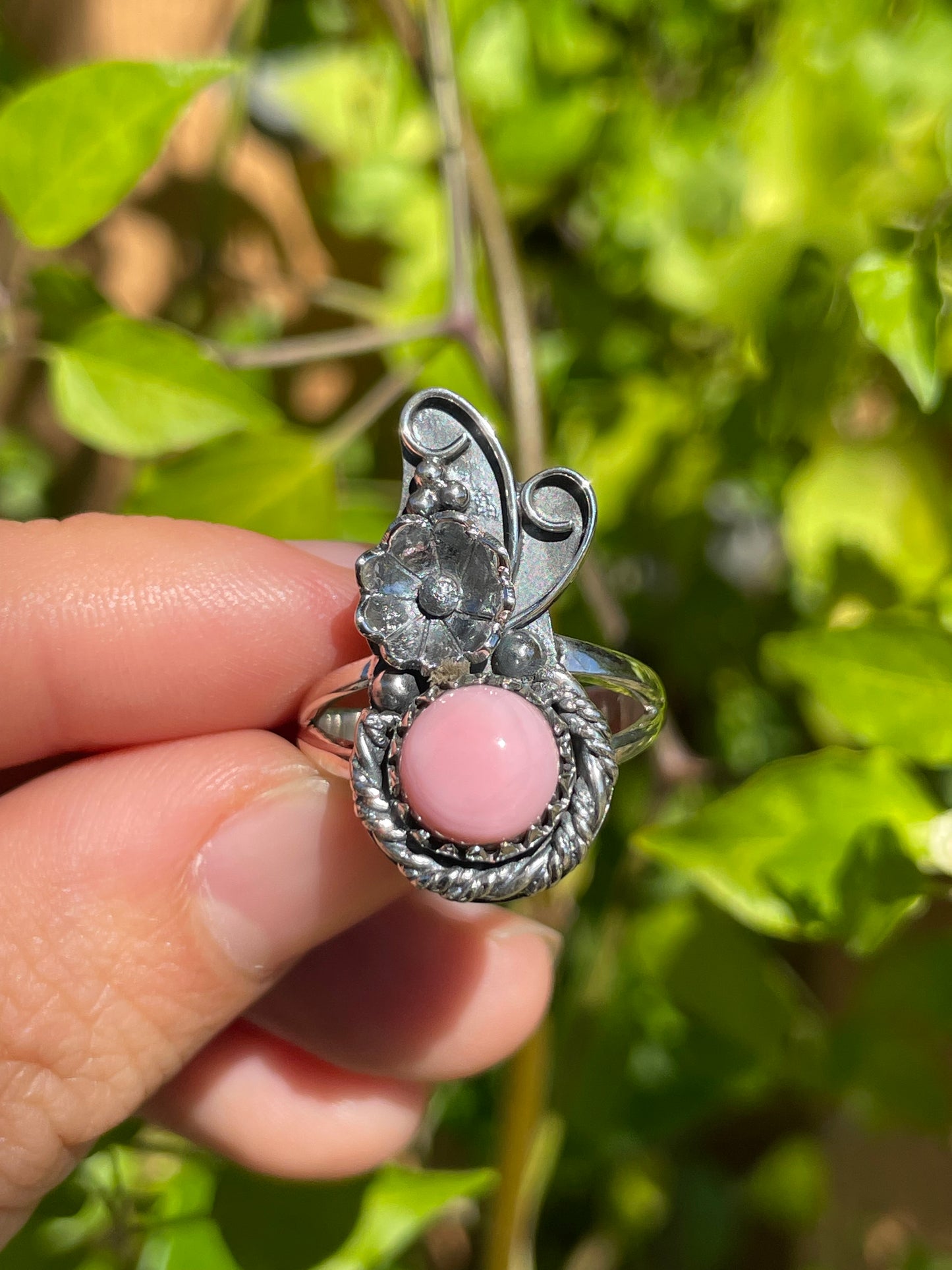 Pink Conch Leaf Ring | 925 Sterling Silver | Size 7.5 B291