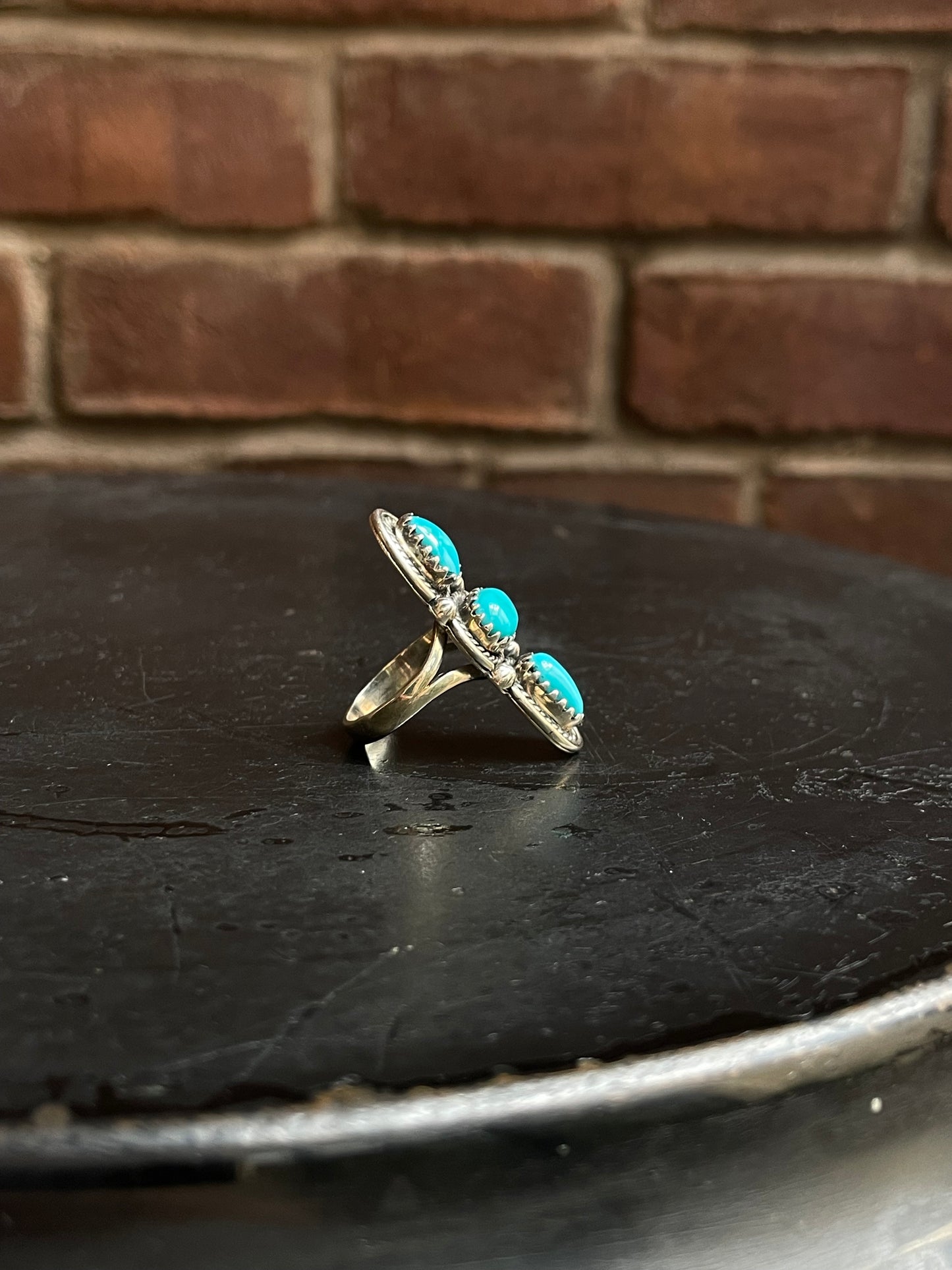 Kingman Turquoise Triple Stone Ring Size 6.75 | 925 Sterling Silver Southwest E199