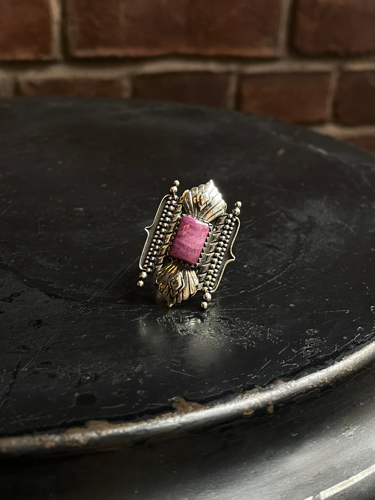 Purple Spiny Oyster Ring | Sterling Silver | Handmade Size 8 C943