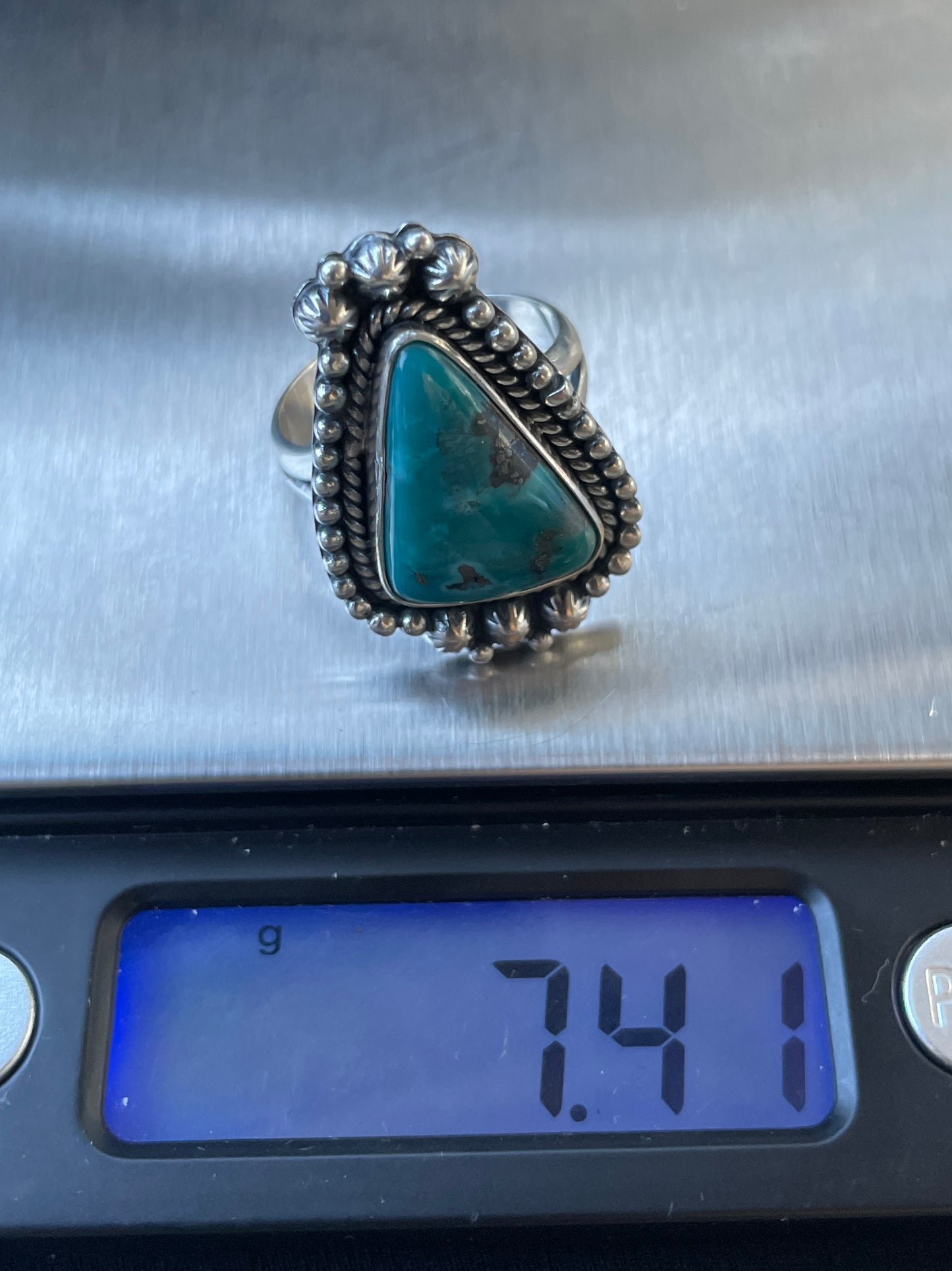 Kingman Turquoise Beaded Ring Size 8 | 925 Sterling Silver Southwest D107