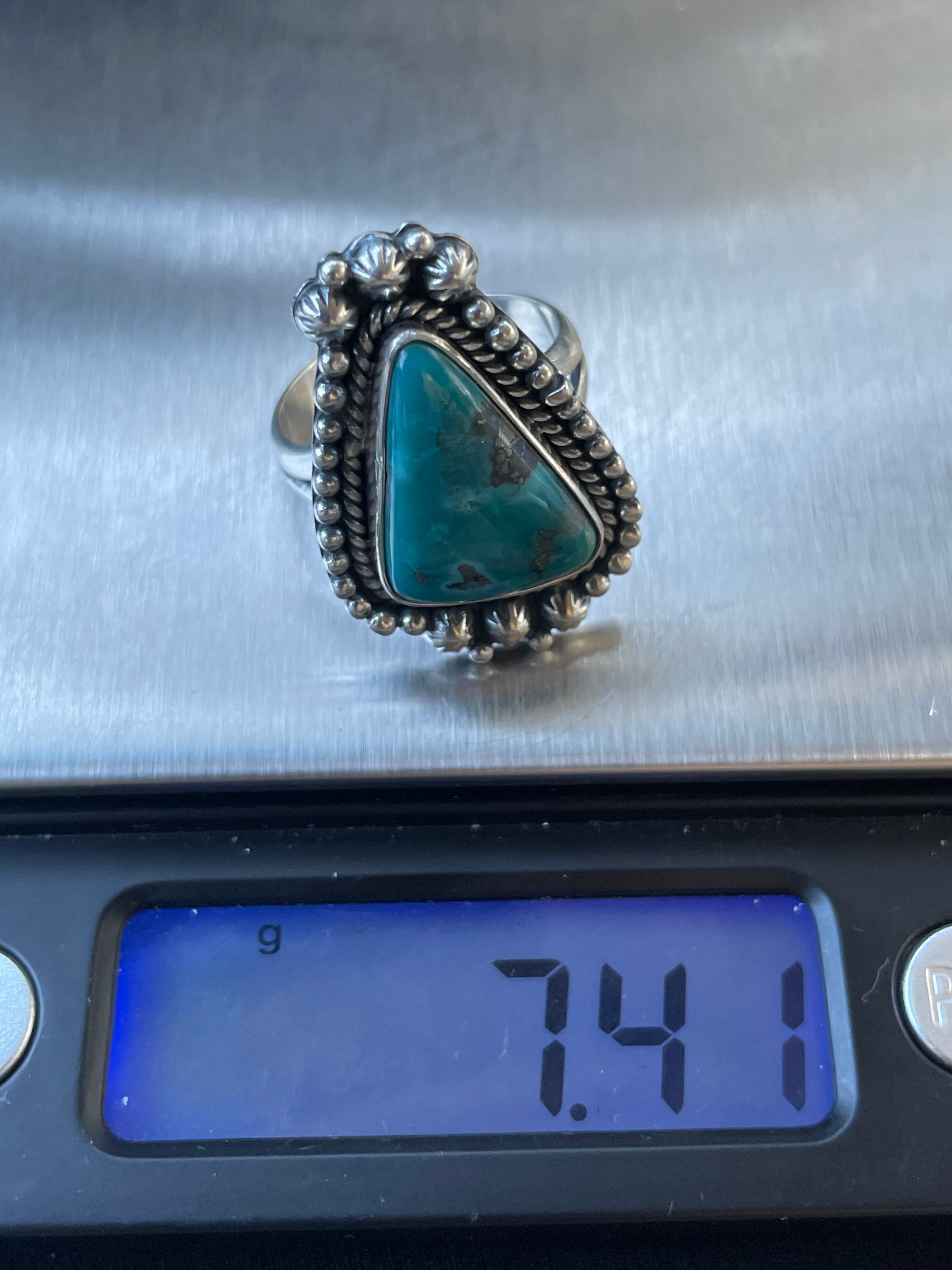 Kingman Turquoise Beaded Ring Size 8 | 925 Sterling Silver Southwest D107
