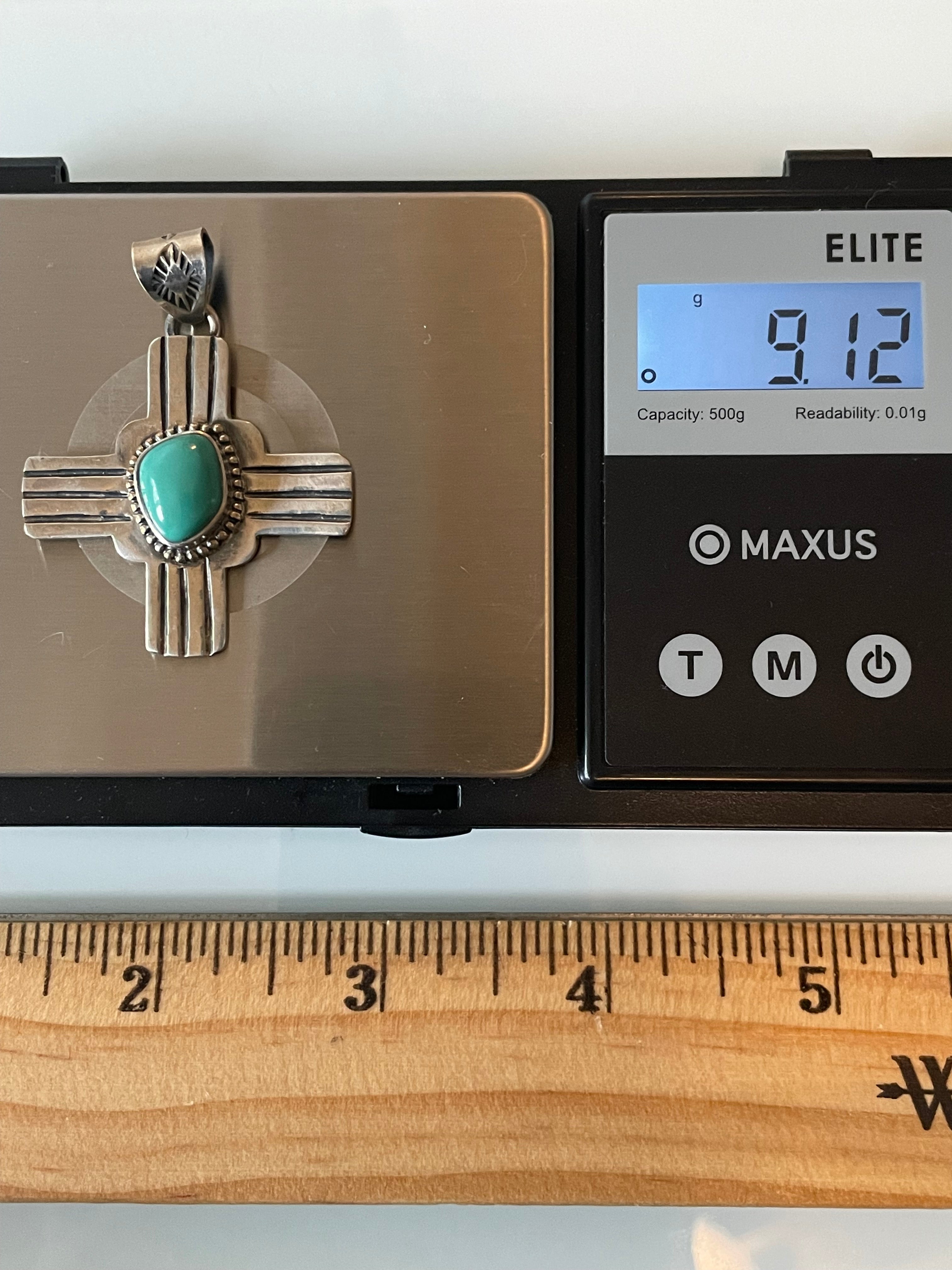 Kingman Turquoise Zia Cross Pendant | 925 Sterling Silver G625