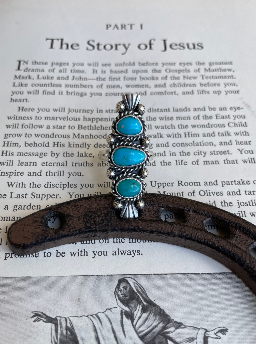 Triple Turquoise Statement Ring | 925 Sterling Silver Size 8.75 G815