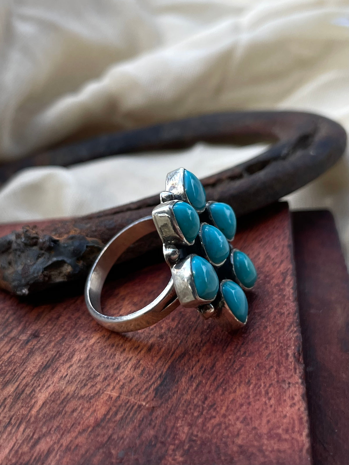 Turquoise Flower Ring Size 9 | 925 Sterling Silver C553