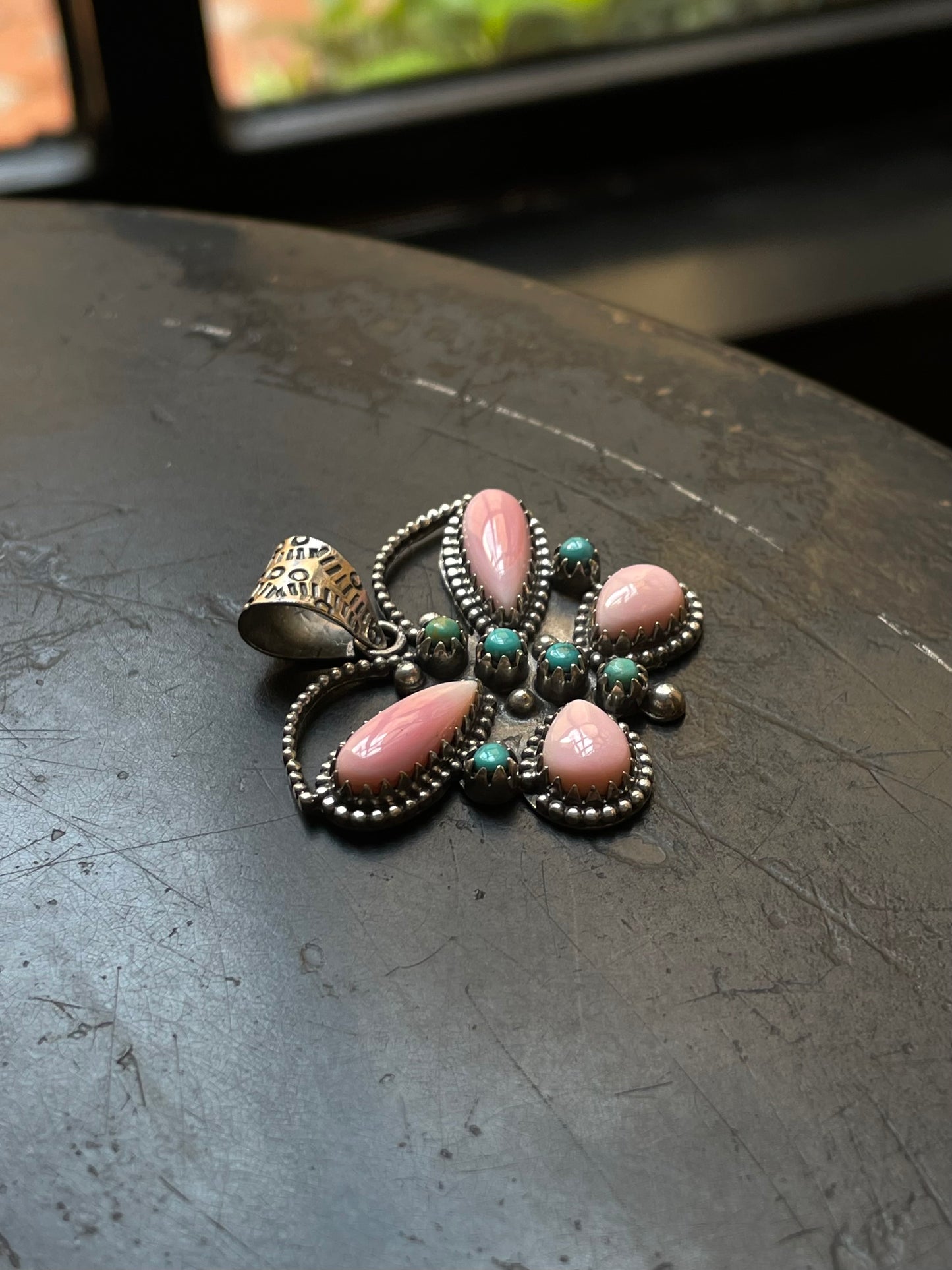 Pink Conch & Turquoise Butterfly Pendant | 925 Sterling Silver E955