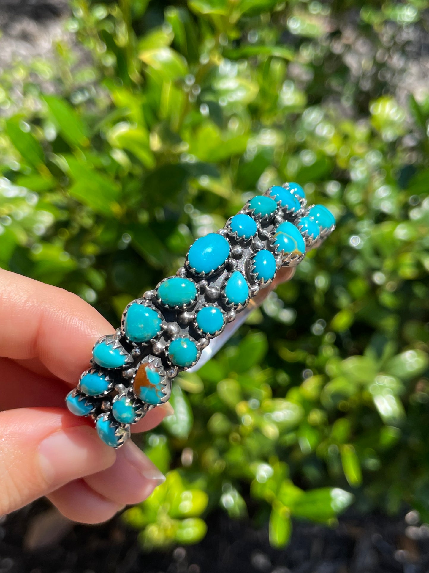Kingman Turquoise Double Row Cuff Bracelet | 925 Sterling Silver D152