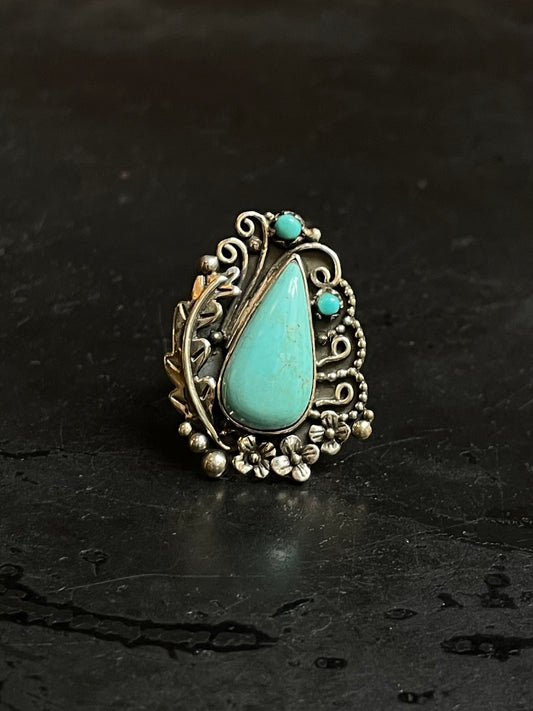 Kingman Turquoise Teardrop Ring Size 7 | 925 Sterling Silver Southwest E166