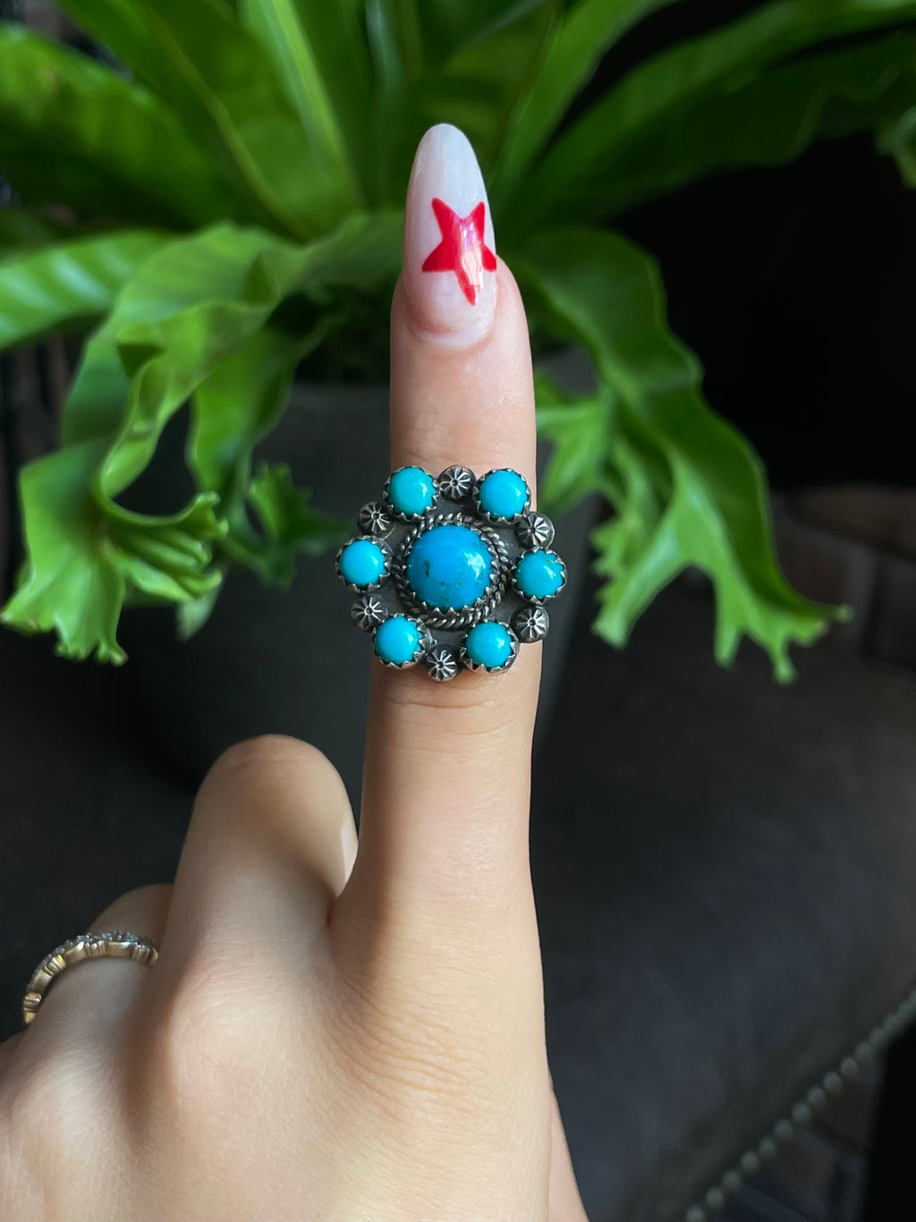 Kingman Turquoise Flower Cluster Ring Size 7 | 925 Sterling Silver G578