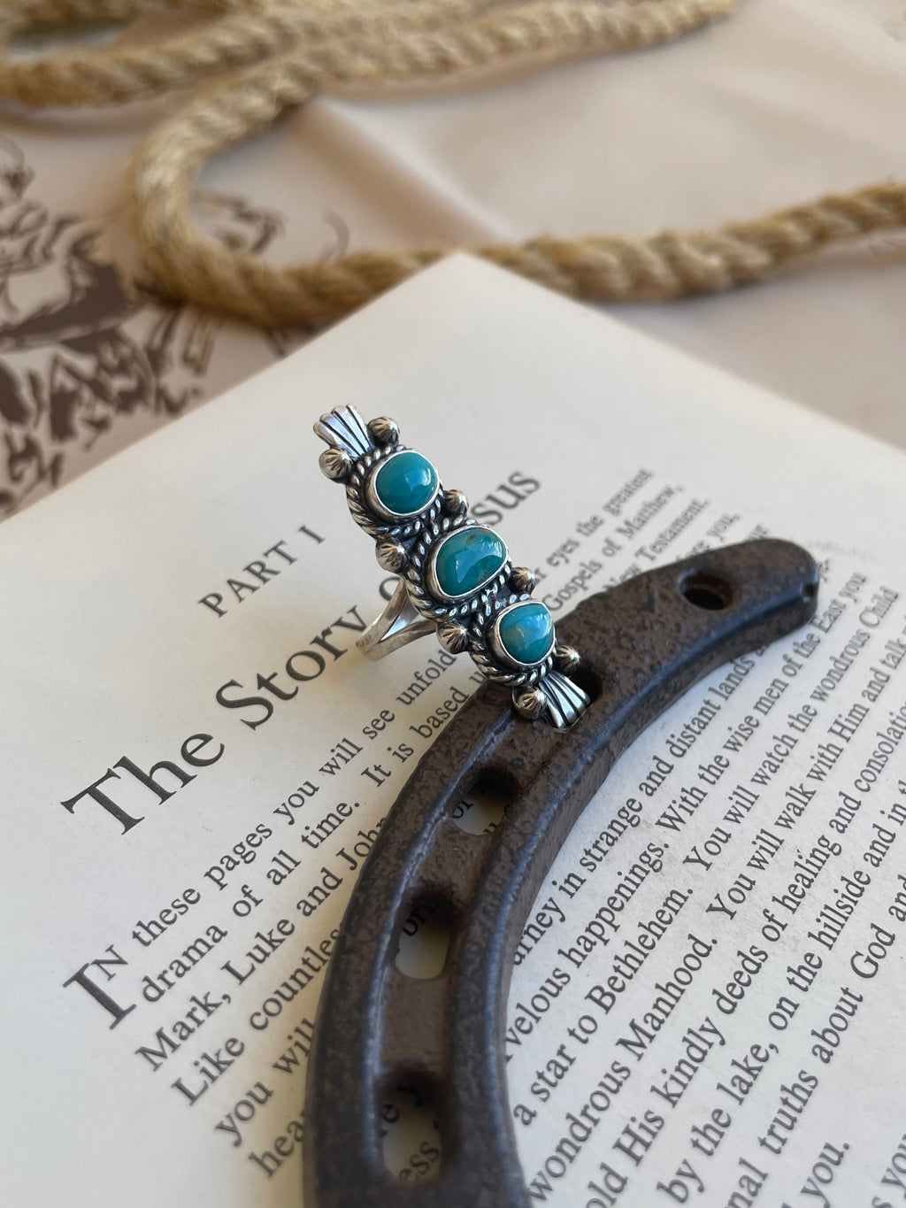 Triple Turquoise Ring | 925 Sterling Silver Size 8.75 G805
