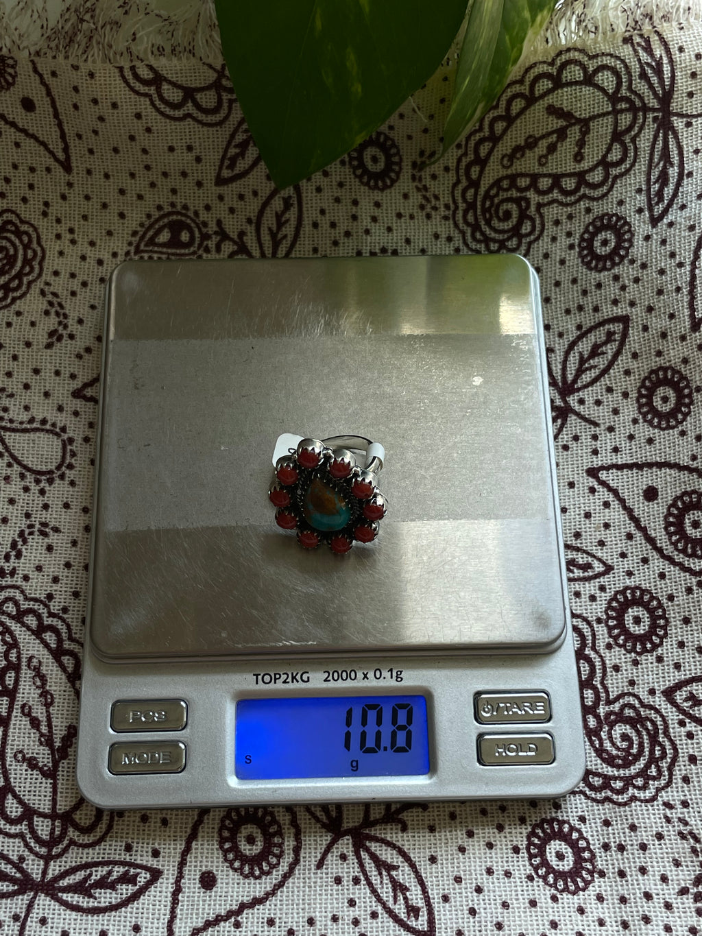 Turquoise & Coral Cluster Ring Size 6.5 | 925 Sterling Silver D306