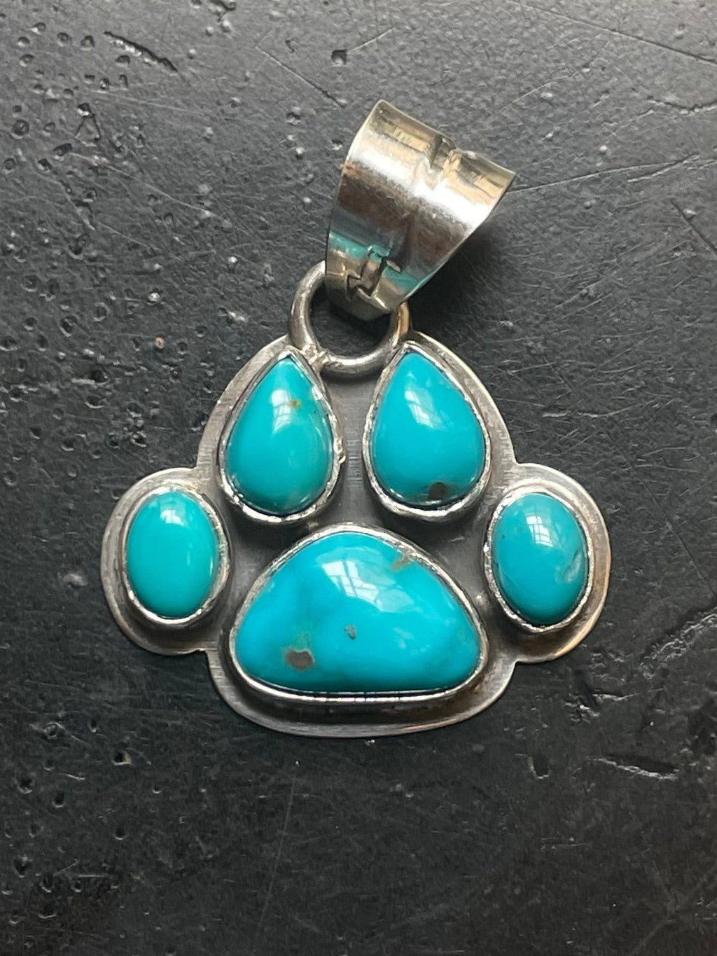 Turquoise Paw Print Pendant | Sterling Silver E707