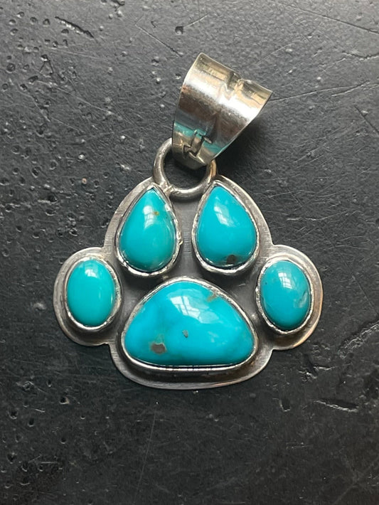 Turquoise Paw Print Pendant | Sterling Silver E707