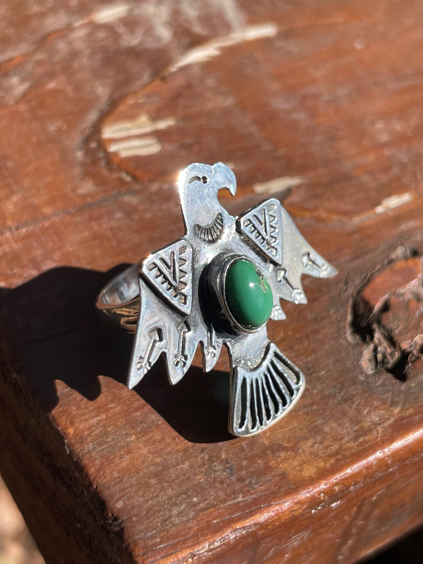 Kingman Turquoise Thunderbird Ring Size 6.5 | 925 Sterling Silver Southwest B998