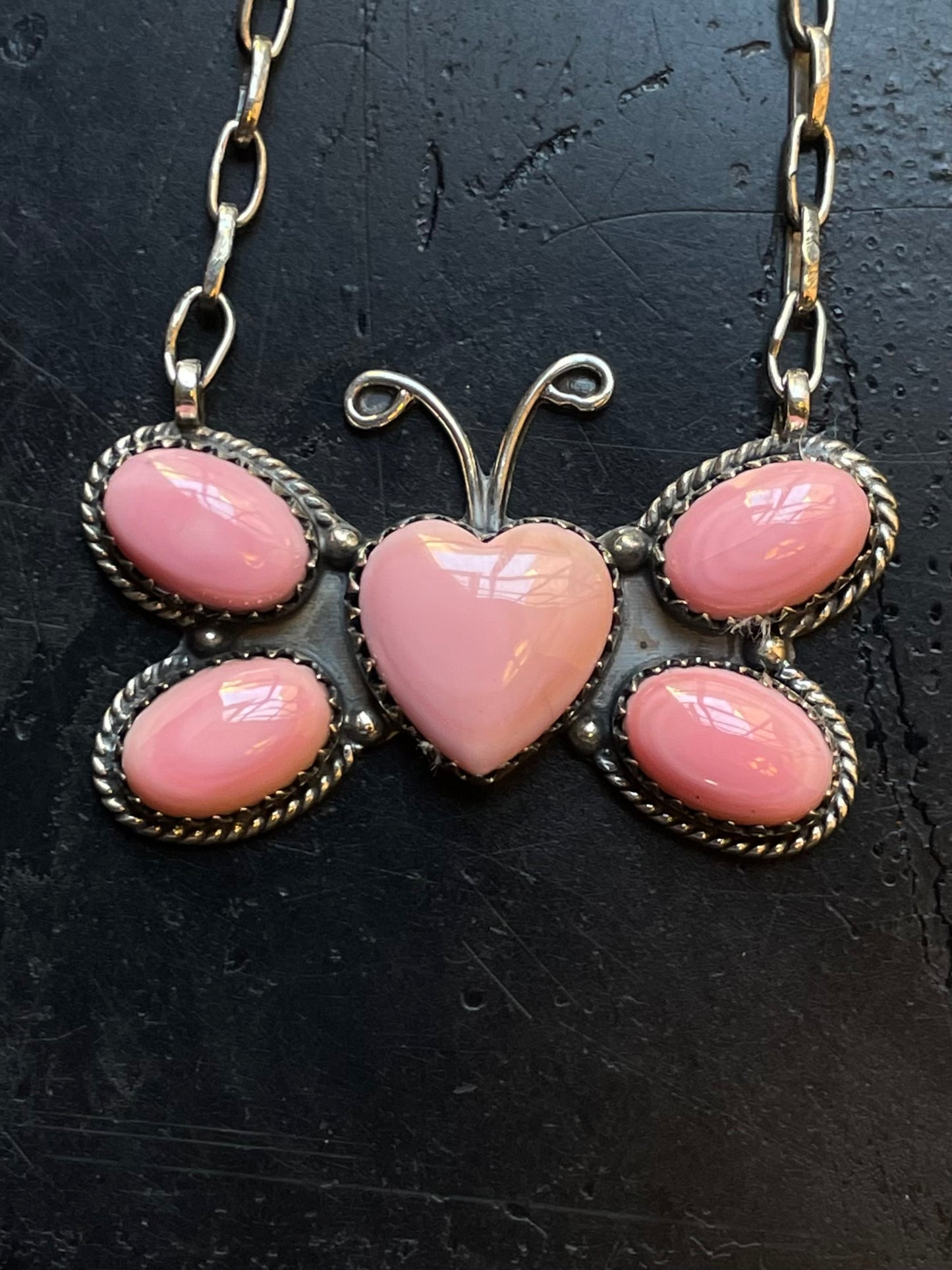 Pink Conch Butterfly Necklace | Sterling Silver E826